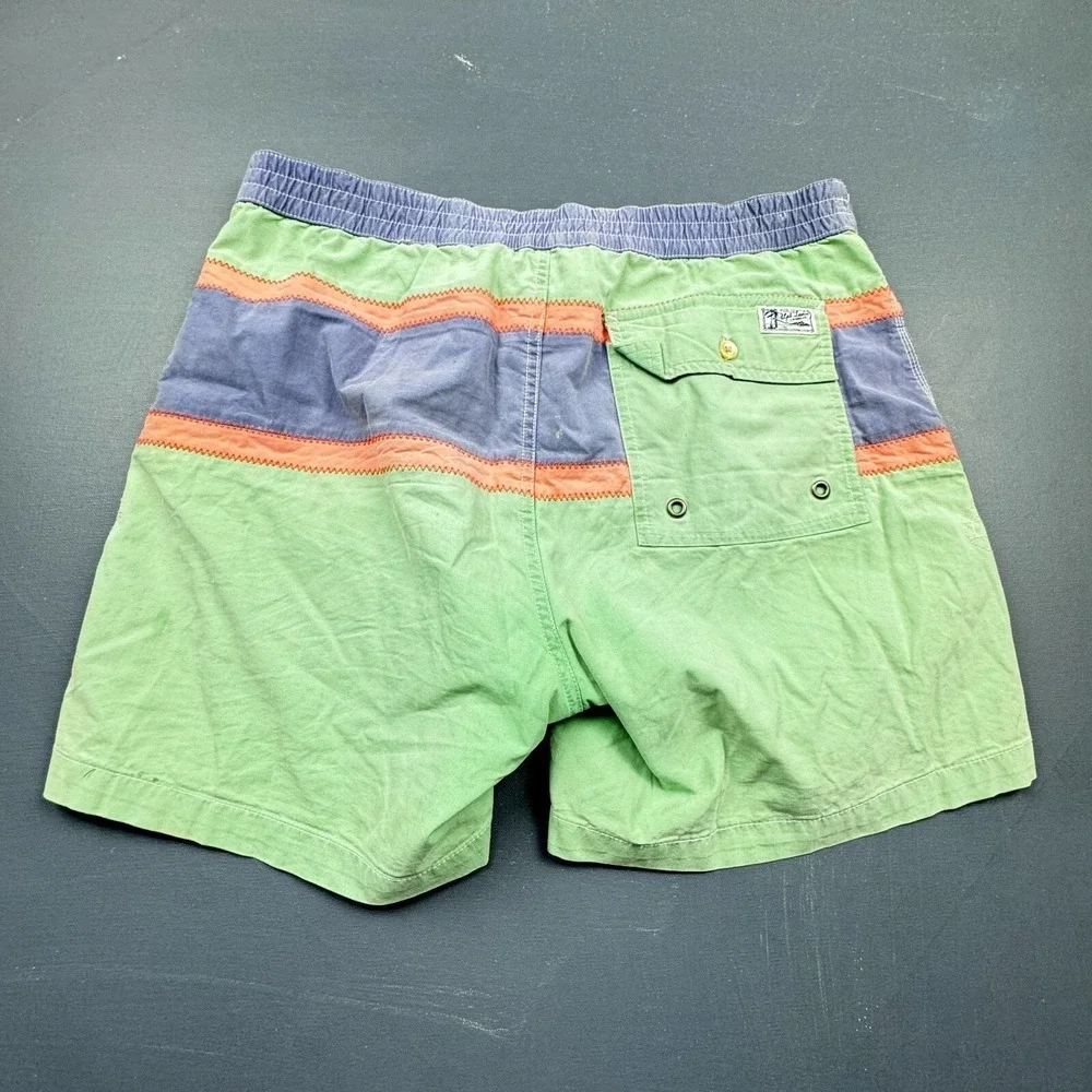 Polo Ralph Lauren Men's Medium Multicolor Striped Big Pony Swim Trunks Lined USA